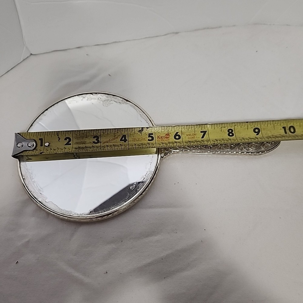 Vintage Silver Tone Handheld Mirror Double Sided Magnified