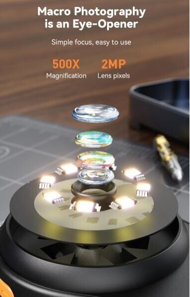 500X Digital Microscope Handheld 2.0" IPS Magnifying Glass Kids Marco Microscope