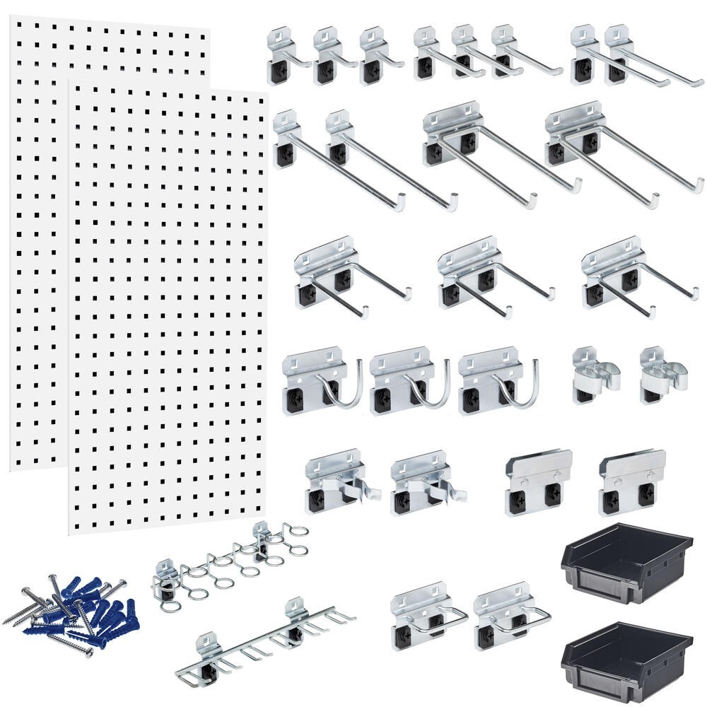 32 Piece Set Steel Wall Mount Pegboard Hook & Hanging Bin Kit Workshop Organizer