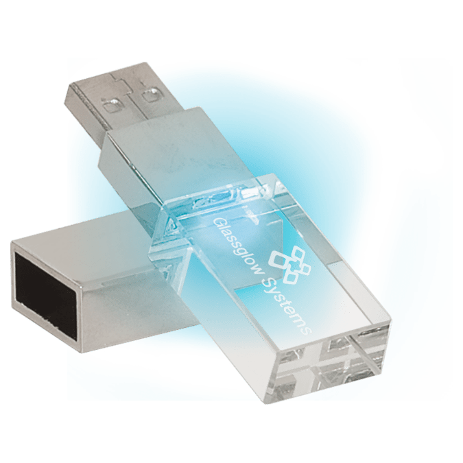 Personalized 8GB Glass USB Flash Drive with White LED Light & Presentation Box