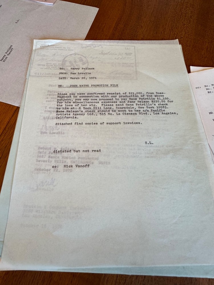 RARE BUDWEISER COMMERCIAL JOHN WAYNE MAKING OF VARIOUS PAPERWORK FOR SCRIPT