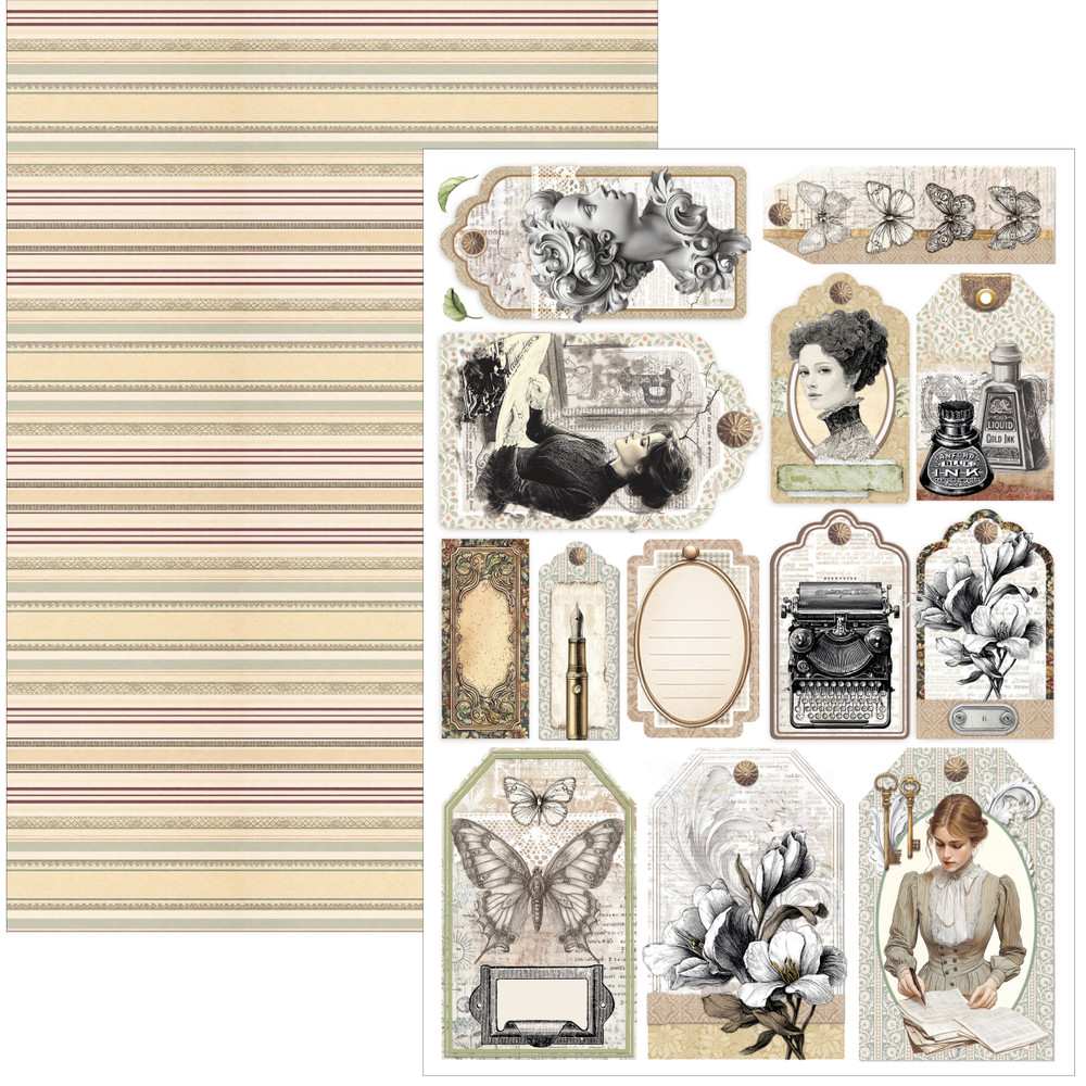 Ciao Bella TYPOGRAPHIC A4 Creative Pad 9/pkg Ephemera Cards Tags Romance