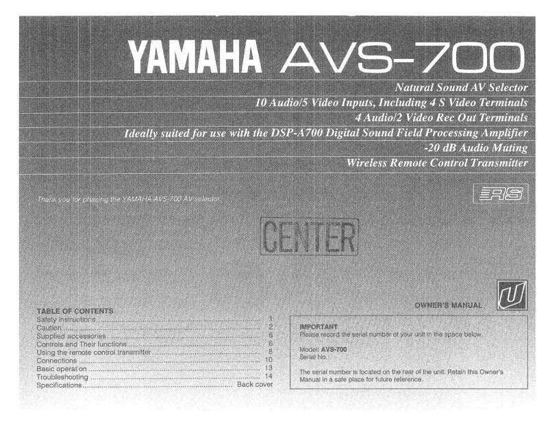 Yamaha AVS-700 AV Selector Owners Manual