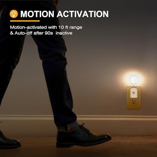 LED Motion Sensor Night Light, Plug-in, Dusk-to-Dawn NightLight- E- 1Pack