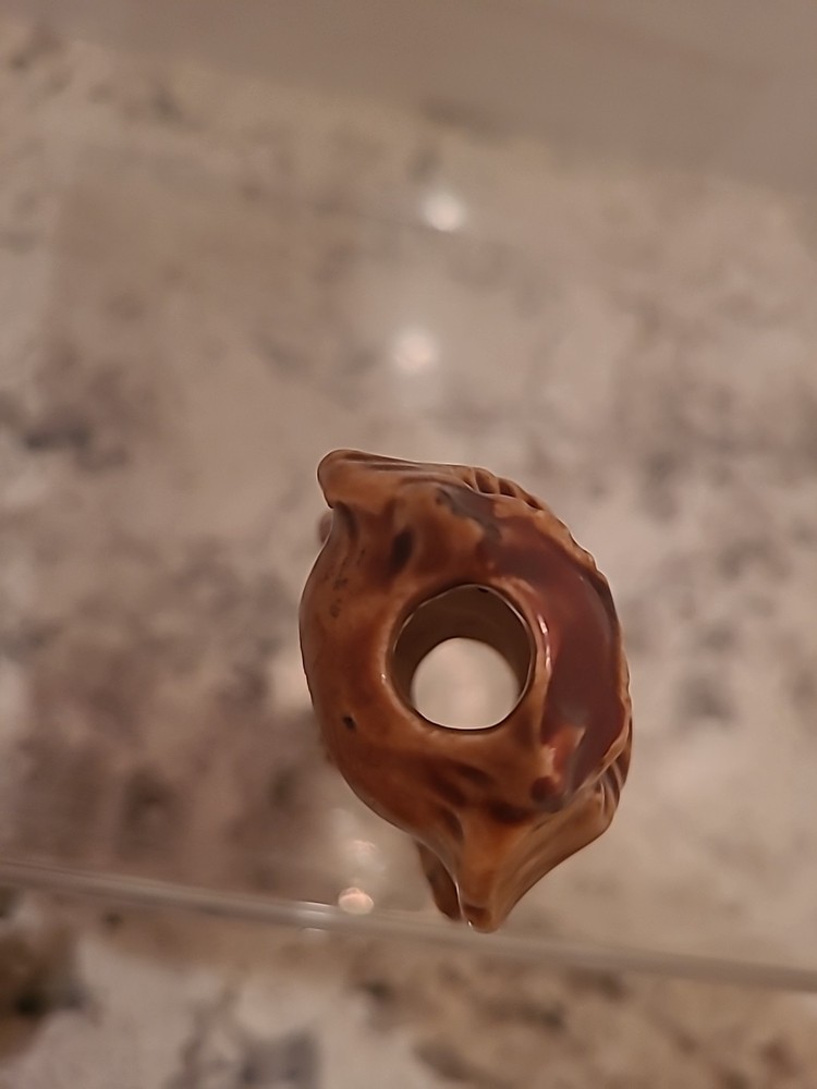 Vintage Macrame Owl Bead Accessory Ceramic Brown