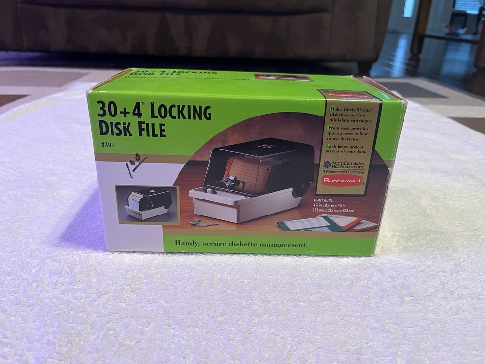 Vintage Rubbermaid 3.5" Locking Floppy Disk Computer File Storage Box Holder