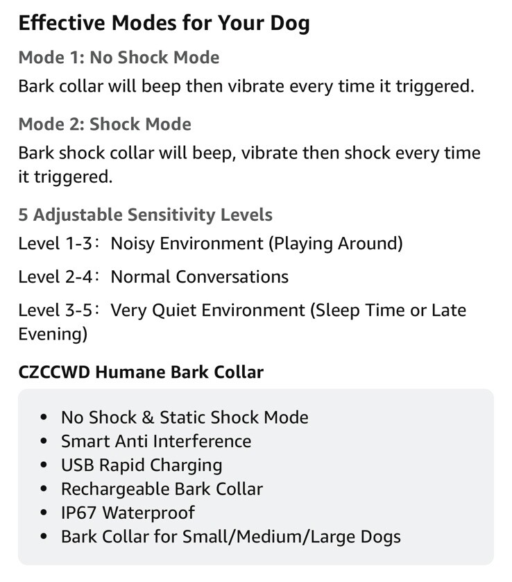Smart Dog Bark Control Collar PB20 Rechargeable 3 Vibration Modes Shock Mode