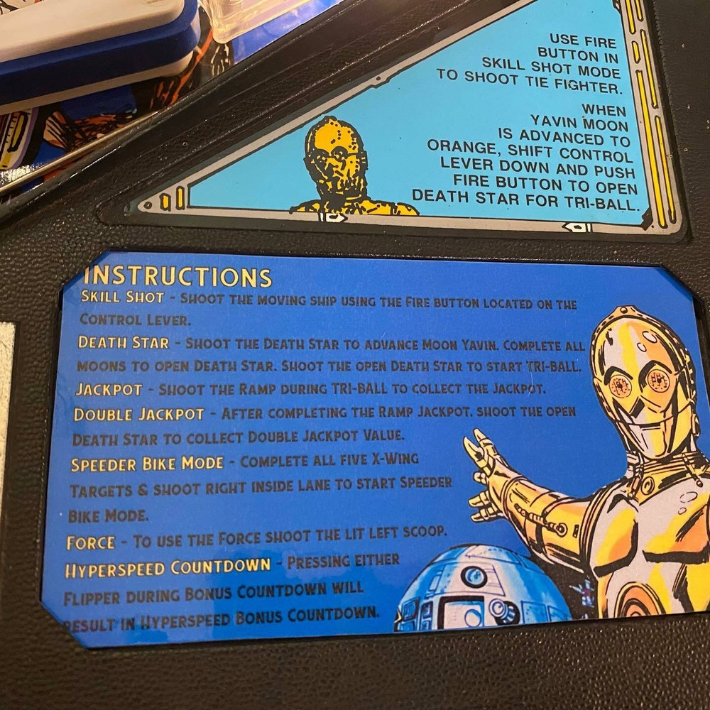 Data East Star Wars Pinball Custom Apron Cards Instruction Rules