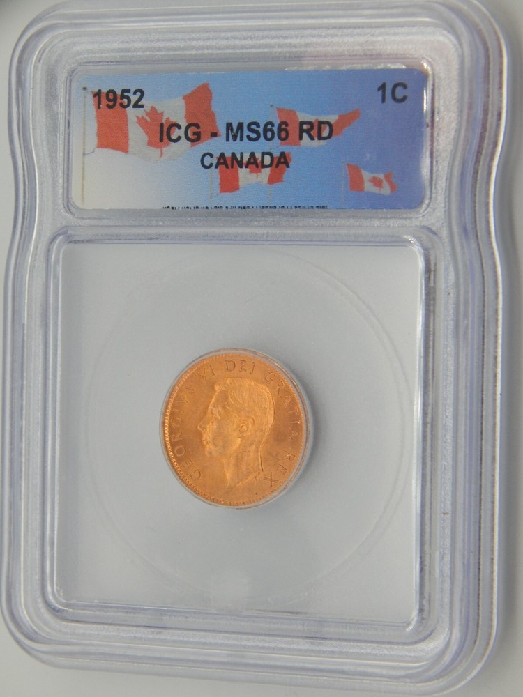 1952 CANADA MS66  RD ICG GRADED Canadian 1 CENT (BT571)