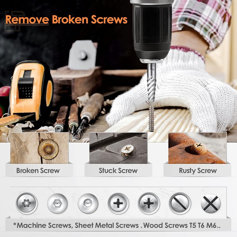 5-Piece Bolt Extractor Set - Efficiently Remove Stripped Screws & Broken Bolts