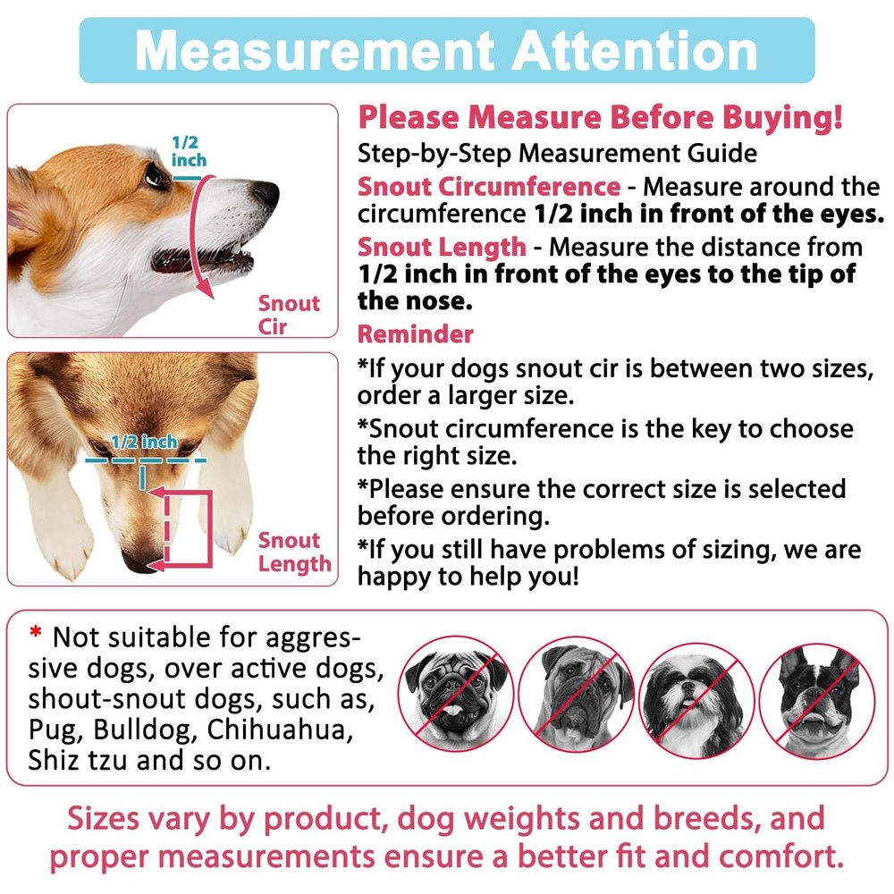 LUCKYPAW Dog Muzzle Anti Biting Barking and Chewing with Comfortable Mesh Sof...