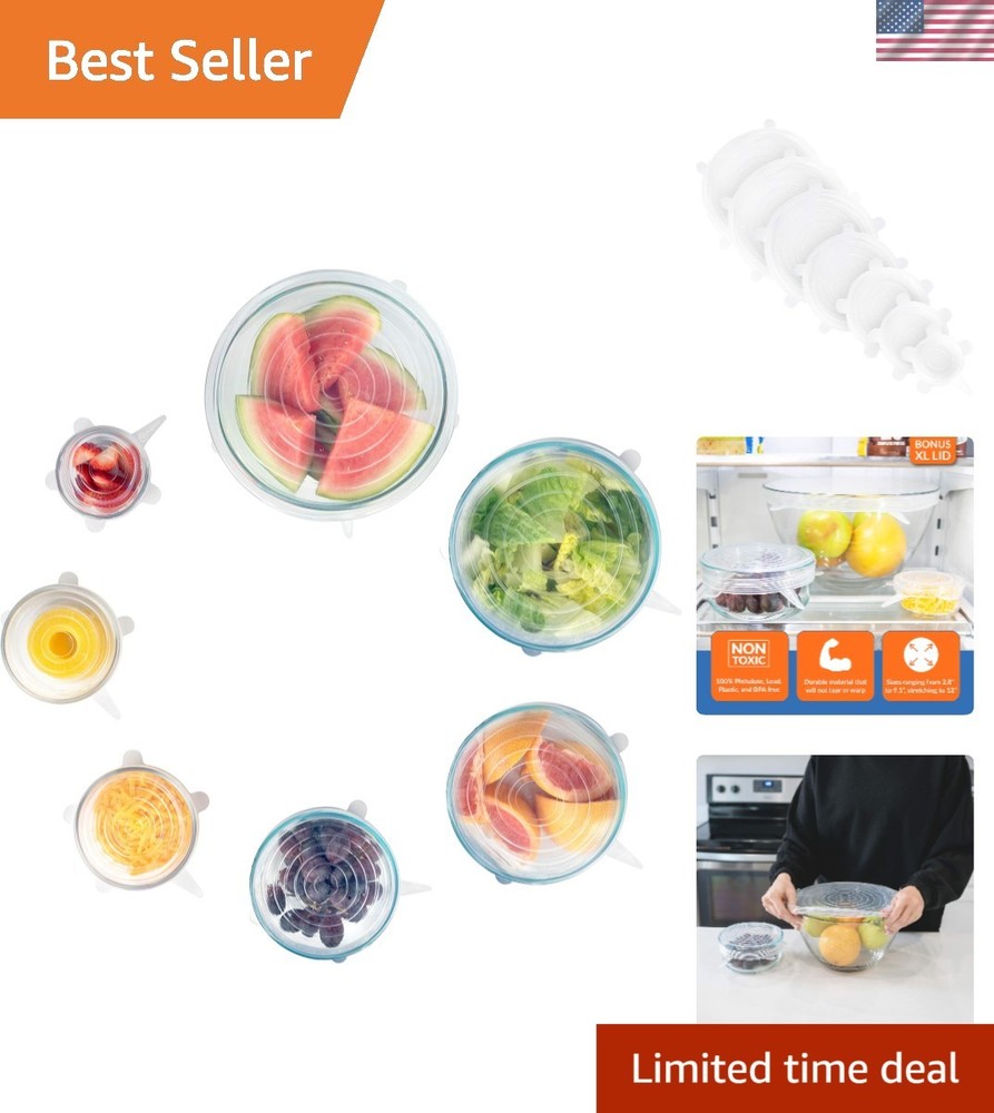 Dishwasher & Freezer Safe Silicone Stretch Lids - 7 Pack for Convenient Storage