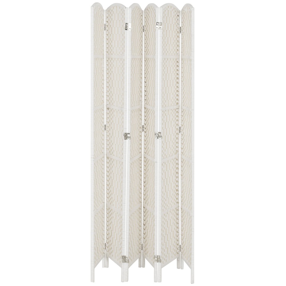 6 Weave Panel Room Divider Privacy Folding Screen Diamond Decor, White
