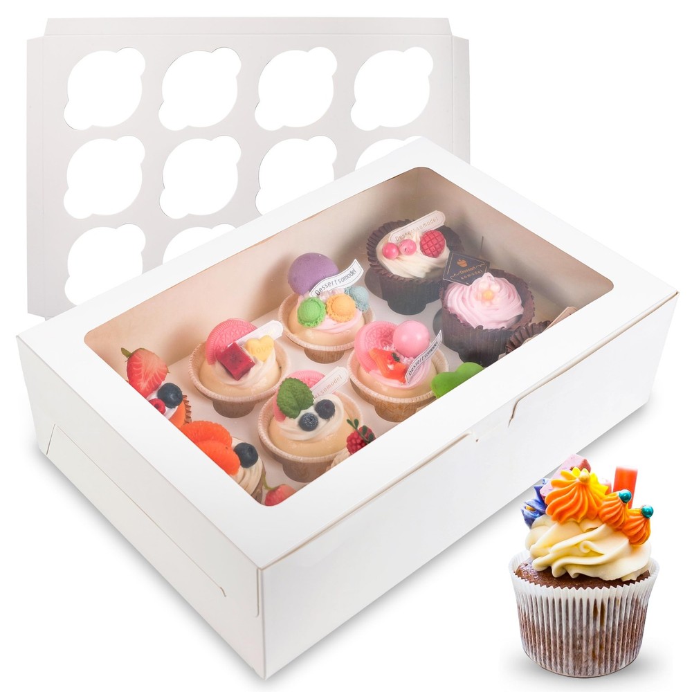 6 Pack Cupcake Boxes 12 Count Containers Window Cardboard Carrier White Muffin