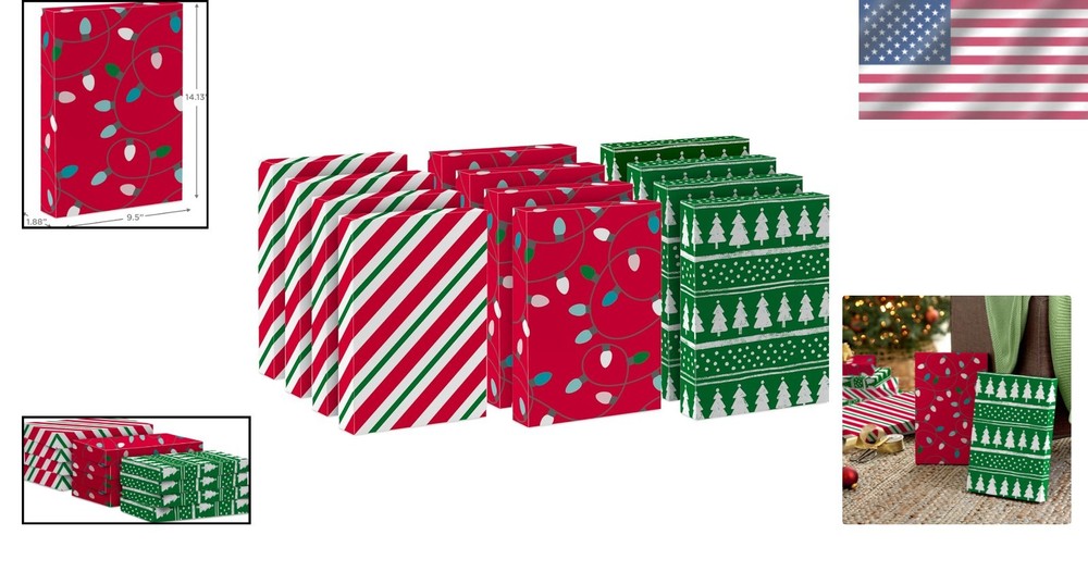 Christmas Gift Boxes with Lids 12 Pack Medium Holiday Present Boxes