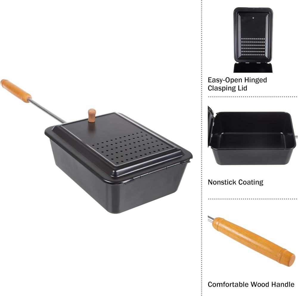 Campfire - Popcorn Maker with Non-Stick Coating and Extended Handle (Black)