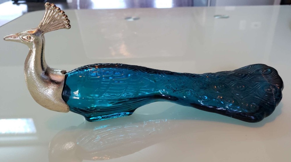 Vintage AVON Patchwork Cologne Peacock Green Tail Perfume Bottle Empty