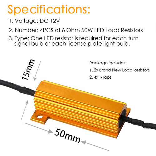 2X 50W 6ohm LOAD RESISTOR FIX LED LIGHT BULB ERROR FAST HYPER FLASH TURN SIGNAL