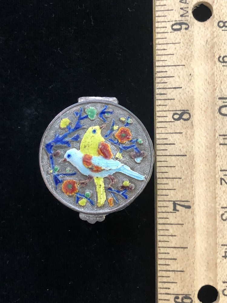 Antique Chinese Sterling Silver Enamel Pill Box