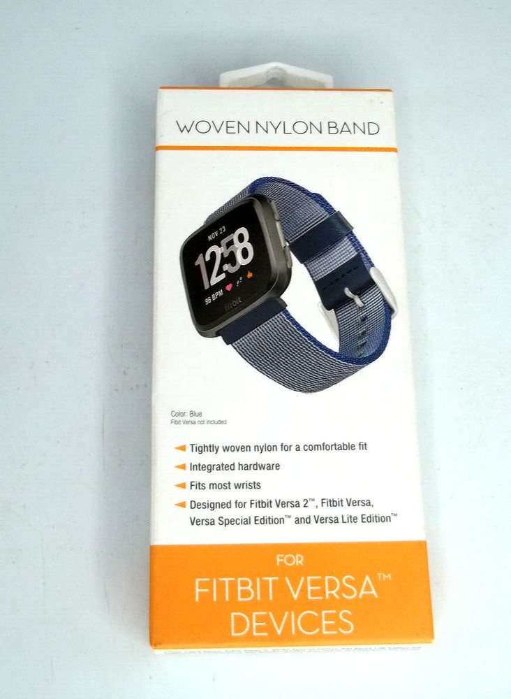 New WOVEN NYLON BLUE BAND FOR FITBIT VERSA DEVICES