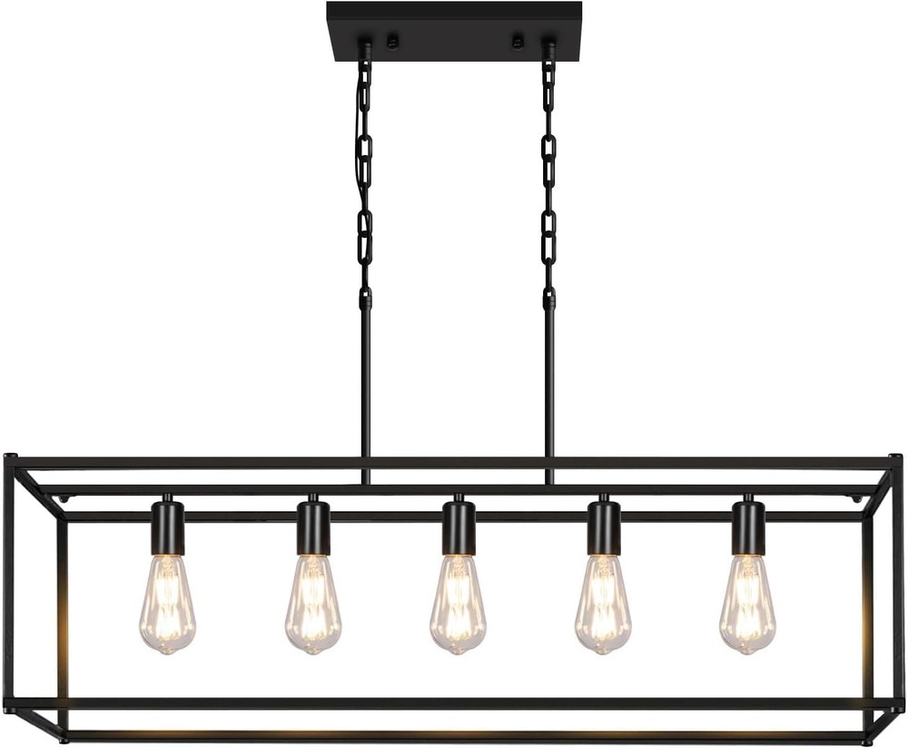 Modern Rectangle Pendant Light - 5-Light Black Chandelier for Dining, Living Roo