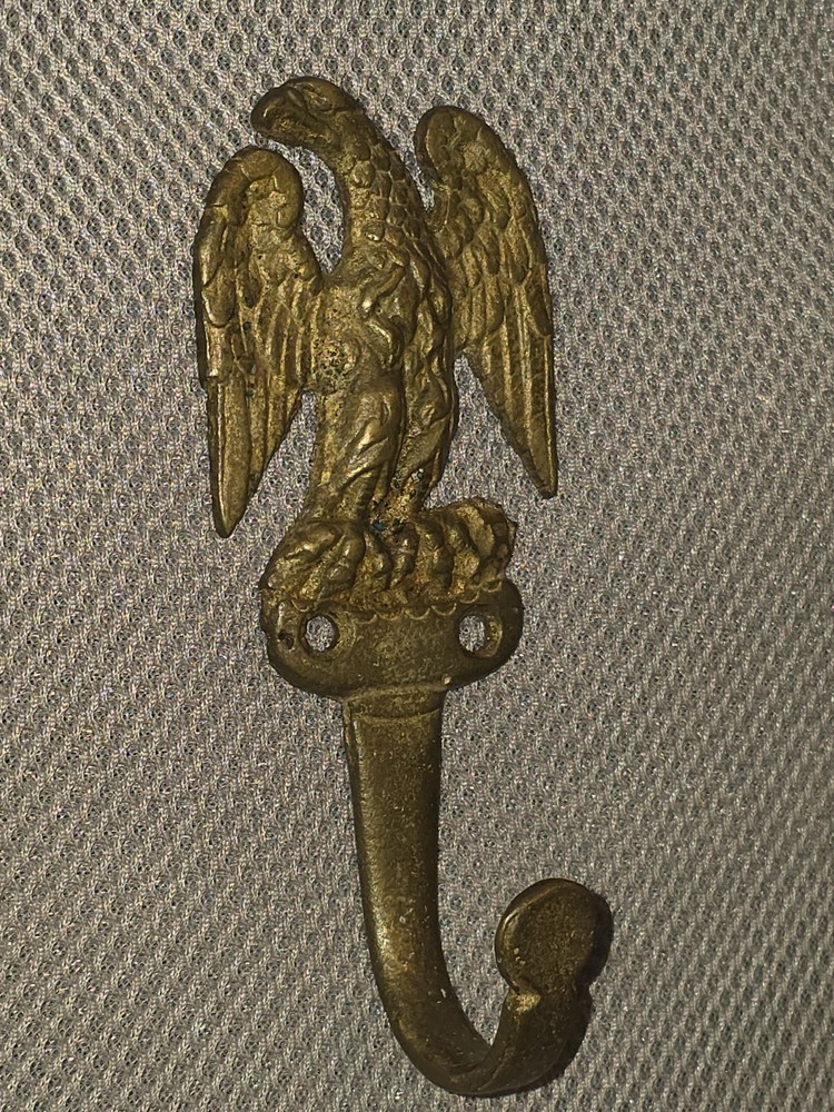 Antique Brass Eagle Hook Hanger Spread Winged Figural Architectural Hardware