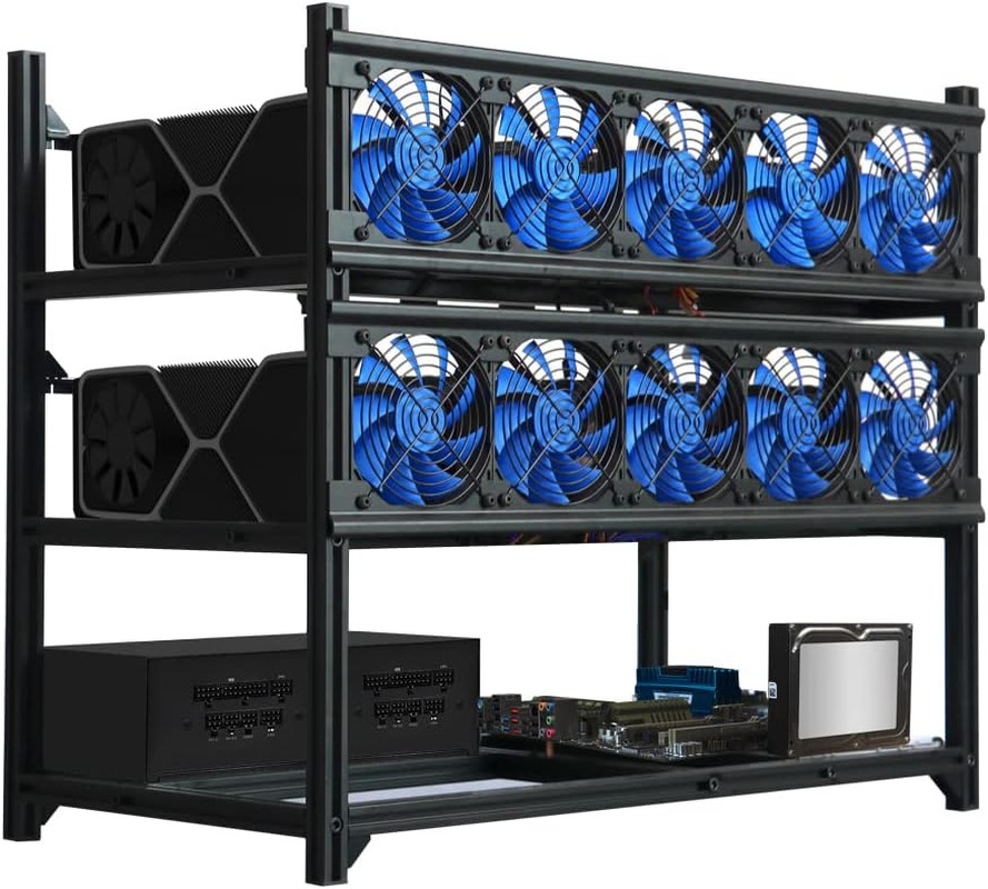 12 GPU Open Air Mining Rig Frame Case Toolless Stackable Airflow Space Saving