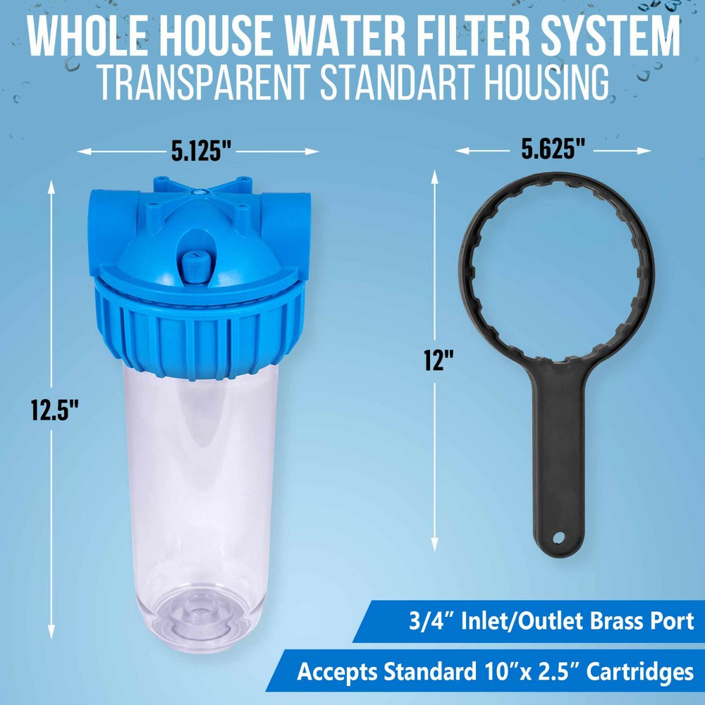 10" Clear Standard Whole House Water Filter System 10 Micron Sediment Filter