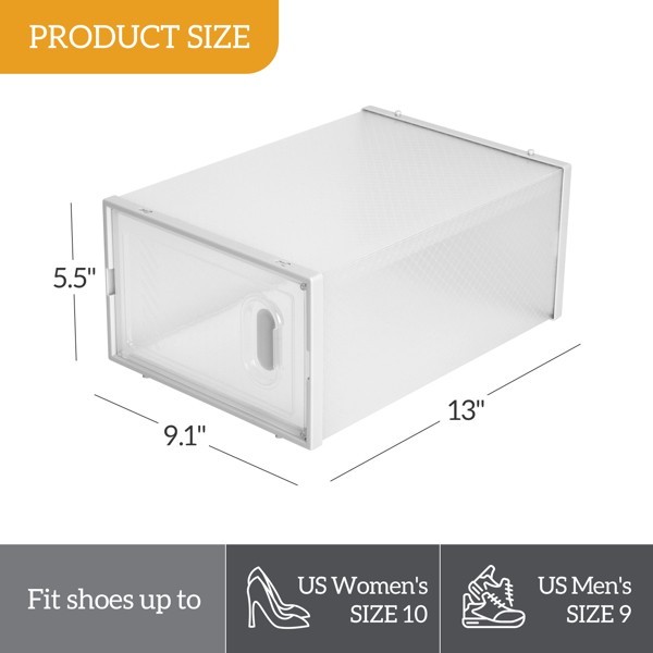 Shoes Storage Organizer Boxes, Clear Plastic 12 Pack Stackable - White