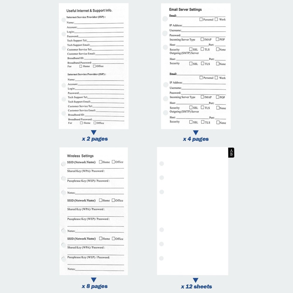 A6 Password Book Refills - 576 Entires Refill Pages With Tab