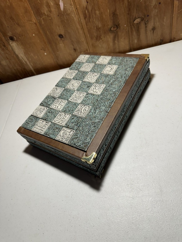 Vintage Aztec Vs Conquistadors Stone Resin Folding Chess & Backgammon Set