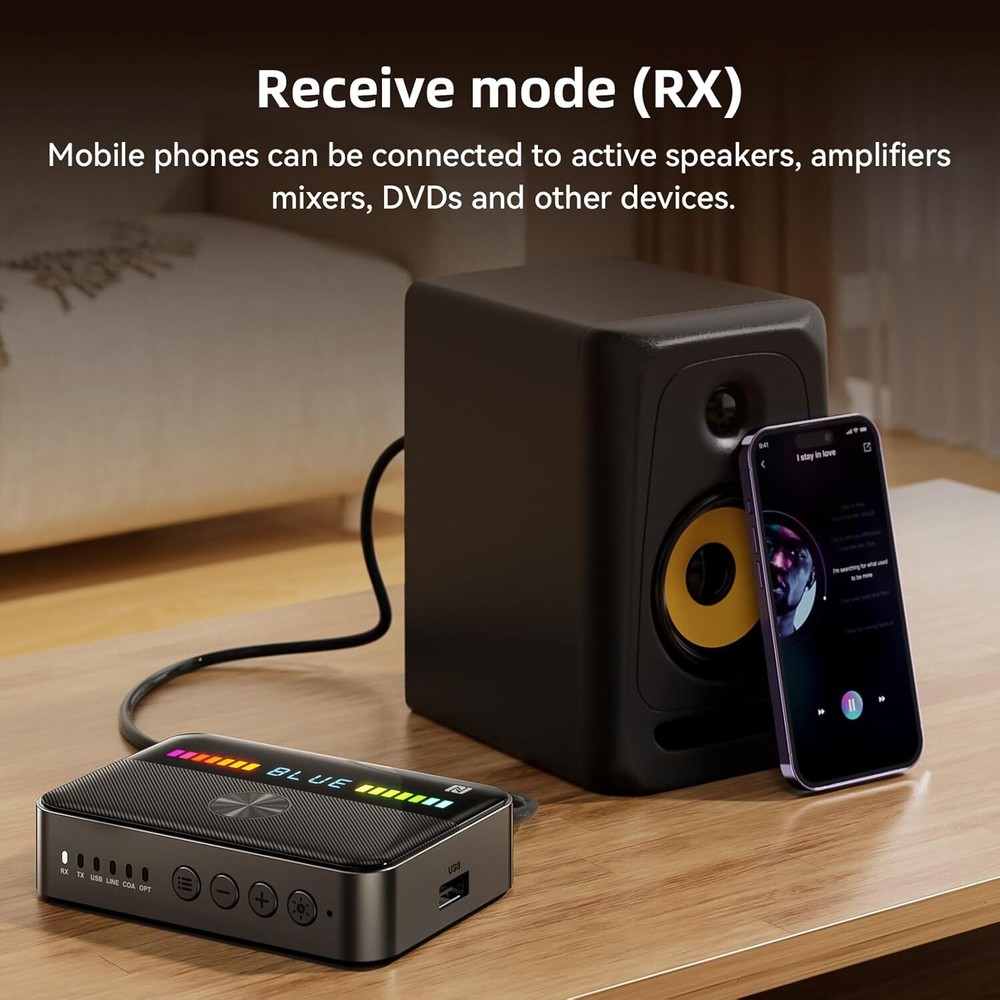 USB Bluetooth 5.3 Transmitter Receiver 3.5mm AUX RCA Coaxial Optical NFC Adapter