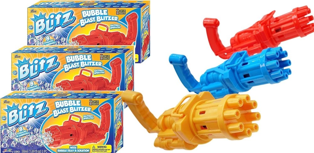 JA-RU Blitz Bubble Blaster Machine Gun (3 Bubble Gun) w/Bubble Tray & Soap...