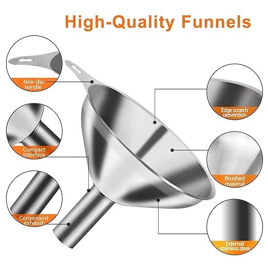 6 Pcs Stainless Steel Mini Funnels for Kitchen Use Large Tiny Small Funnel Set 3