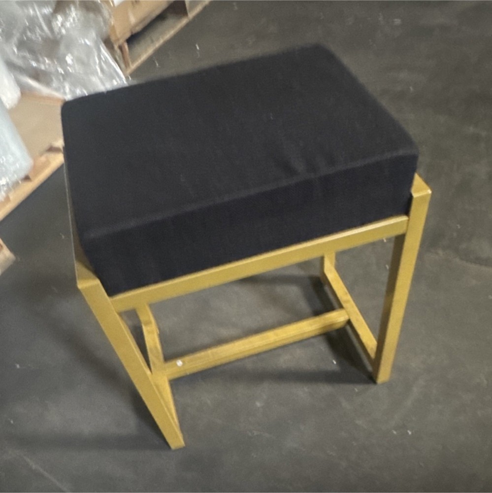 Modern Gold Frame Rectangular Footstool with Black Cushion