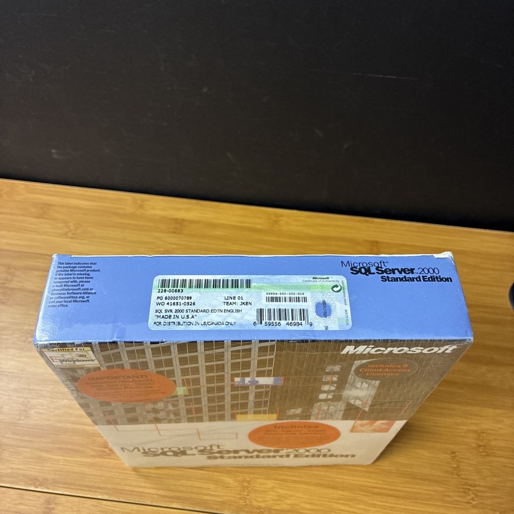 Microsoft SQL Server 2000 Standard Edition (includes 5 Client Access) New Sealed