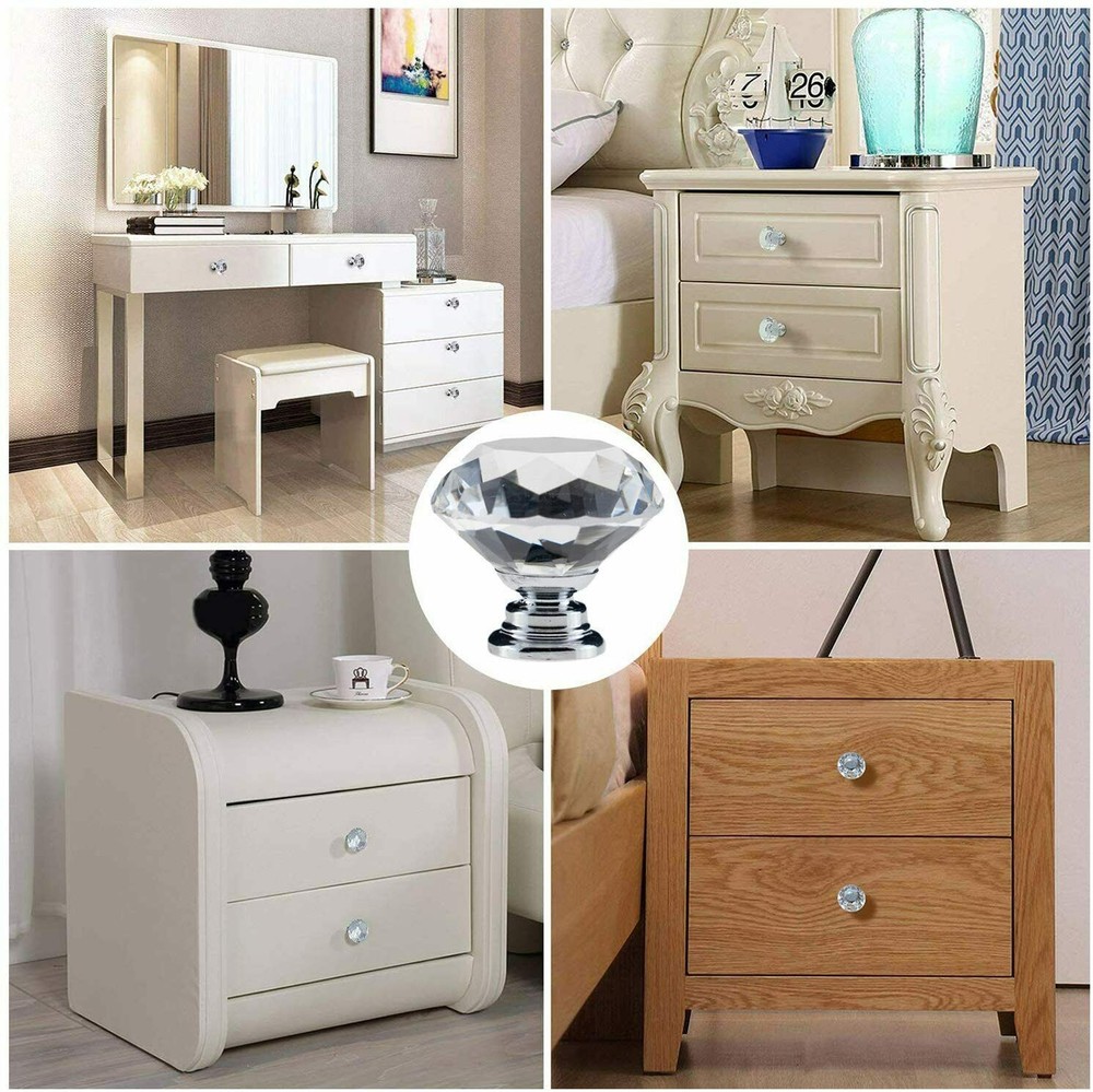 5-100X Crystal Glass Cabinet Knob Diamond Shape 30mm Drawer Cupboard Handle Pull