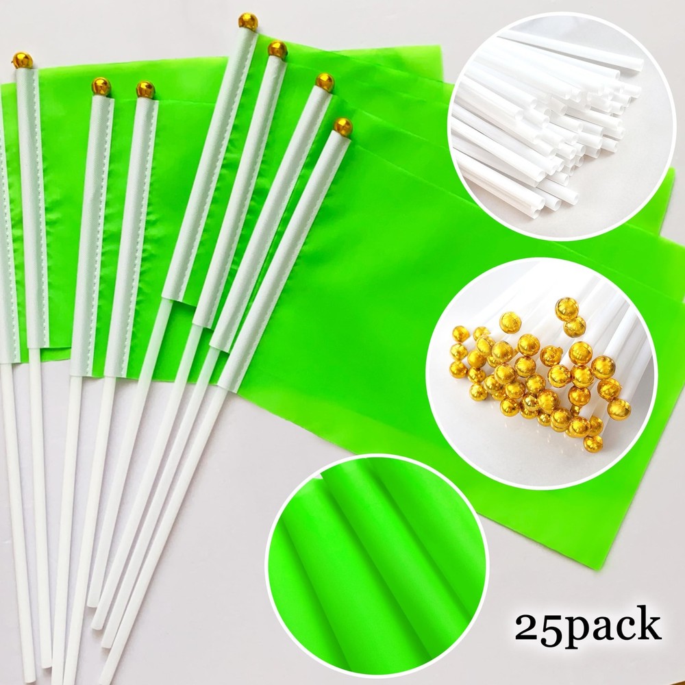 KERDA 25 Pack Solid Green Flags Small Mini Green DIY Graffiti Flags on Stick,...