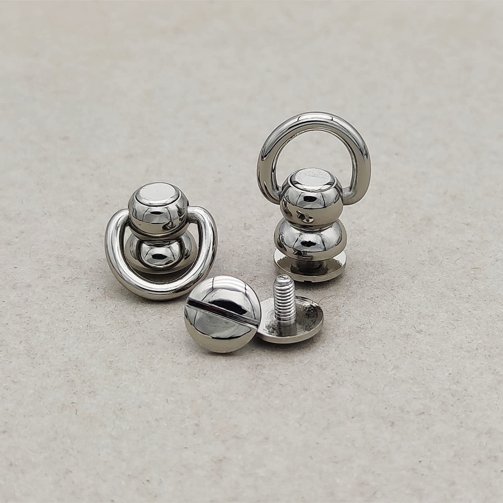 Solid Brass Ball Studs 6-Pack | 360° Rotating Leather Rivets with D-Ring & Ch...