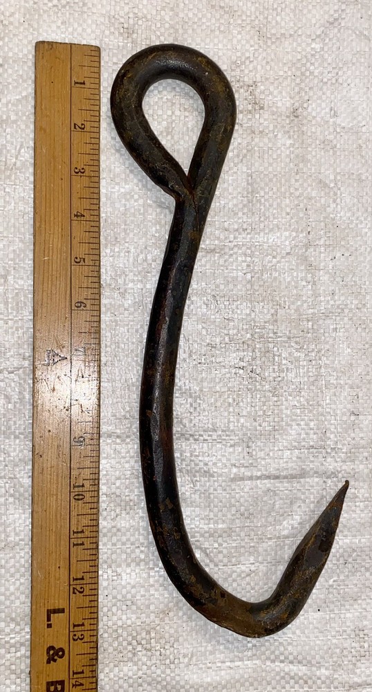 LARGE BLACKSMITH MADE HAND FORGED IRON RETRIEVING HOOK