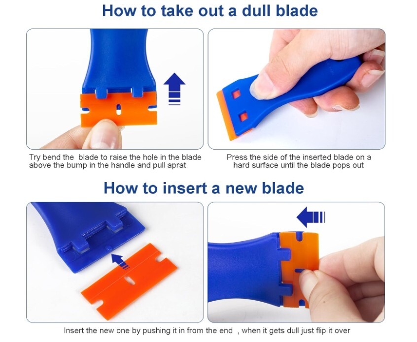 Plastic Razor Blade Scraper Set Label Removal - 6 Scrapers 60 Replacement Blades