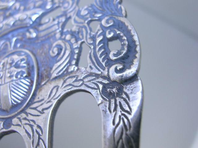 Old Dutch .833 Silver Unusual Serving Fork Windmill handle face lion head ornate