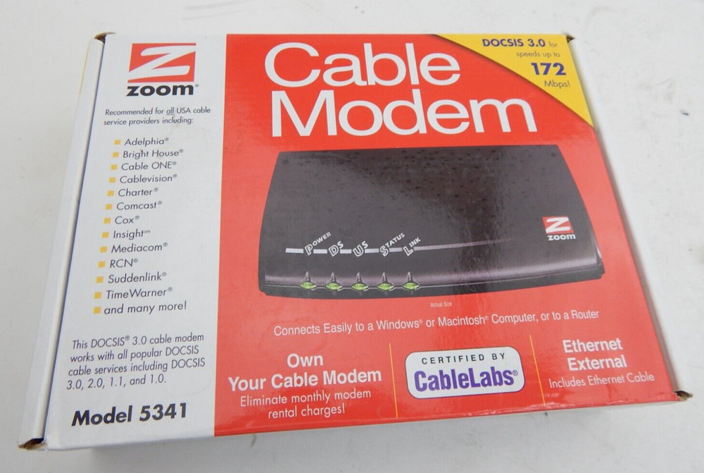 Zoom 343 Mbps DOCSIS 3.0 Cable Modem 5341 Comcast Xfinity Cox Time Warner