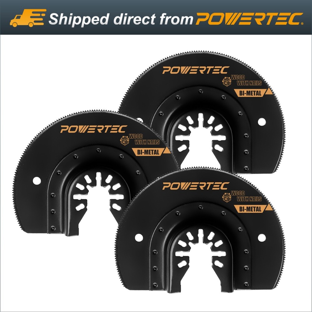 POWERTEC Oscillating Tool Blade Set 3pc Bi-Metal Multi Tool for Wood & Flush Cut
