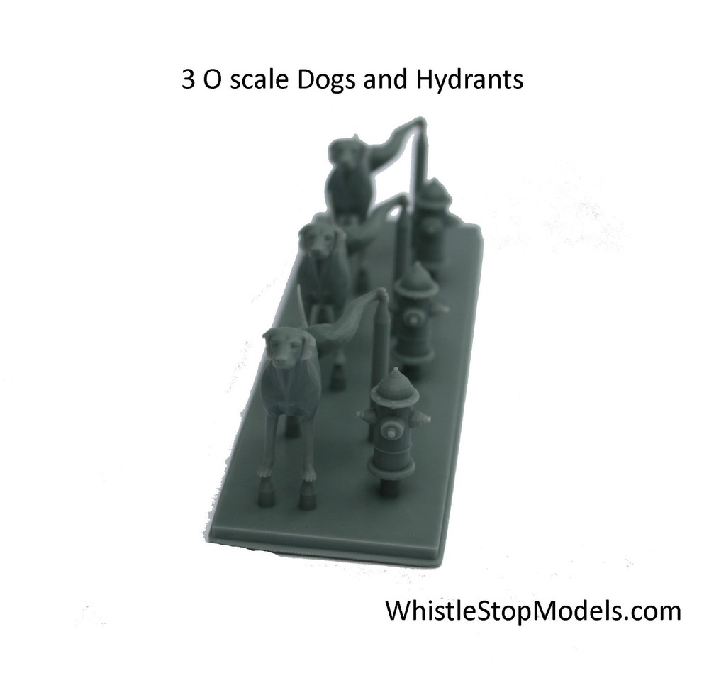 O Scale 3 Dogs and Firehydrants