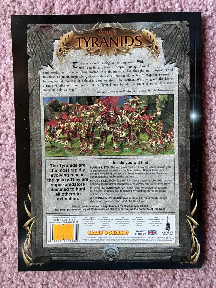 Codex Tyranids Army Rule Book 3rd edition 2001 for Warhammer 40K unused