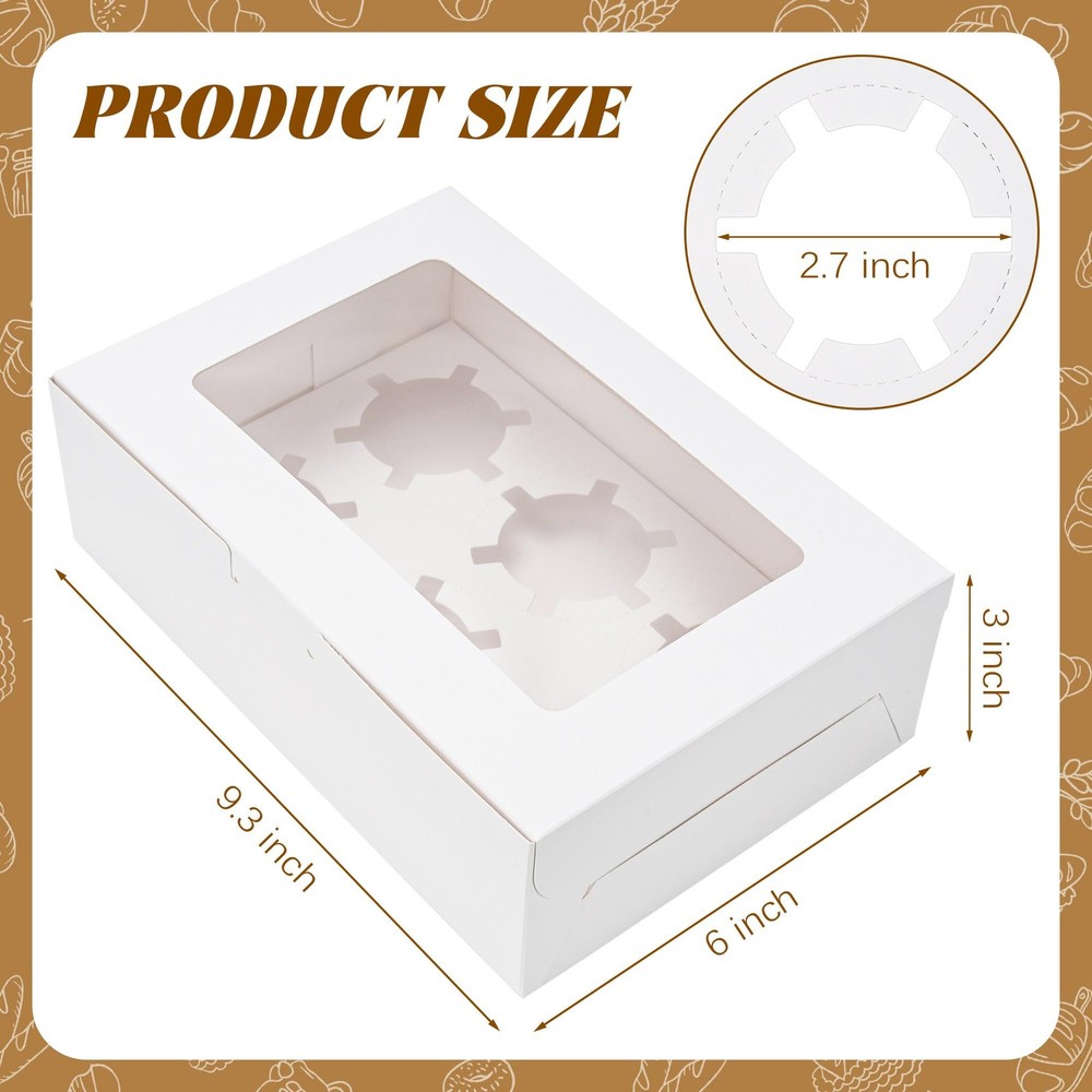 30 Pack Cupcake Boxes Inserts 6 Holders White Bakery Window Muffin Treat