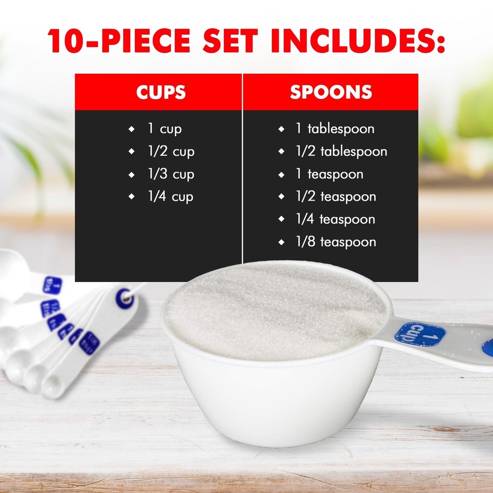 Chef Craft Easy to Read Plastic Measuring Cup Set, 10 Piece, white