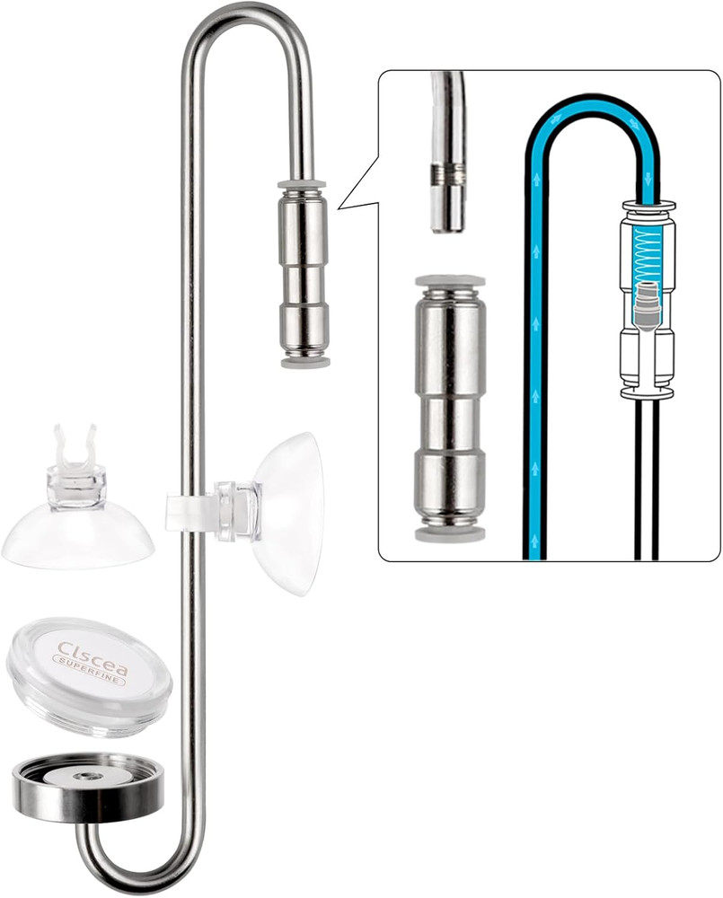 Aquarium Stainless Steel CO2 Diffuser Atomizer with Integrated Check Valve, DC30