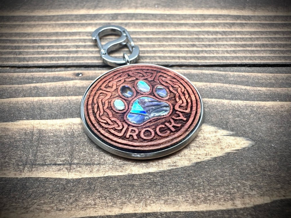 Wood dog id tags engraved